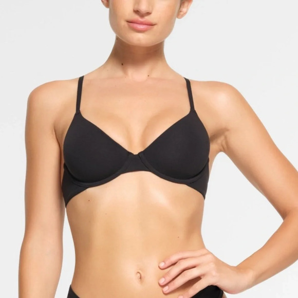 NWT Skims Black Soot Neutral Cotton Jersey T-shirt Bra Underwire Size 42A 44C - Picture 1 of 7